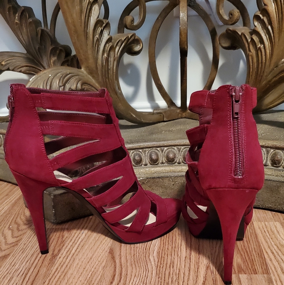 Nine West Red Suede Strappy High Heel Sandals